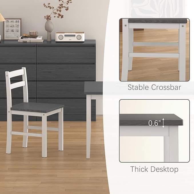 5 Piece Dining Table Set, Solid Wood Dining Table Set for 4, Farmhouse Table and 4 Chairs Set, 43.3'' Rectangular Kitchen Table Set for 4, Grey & White