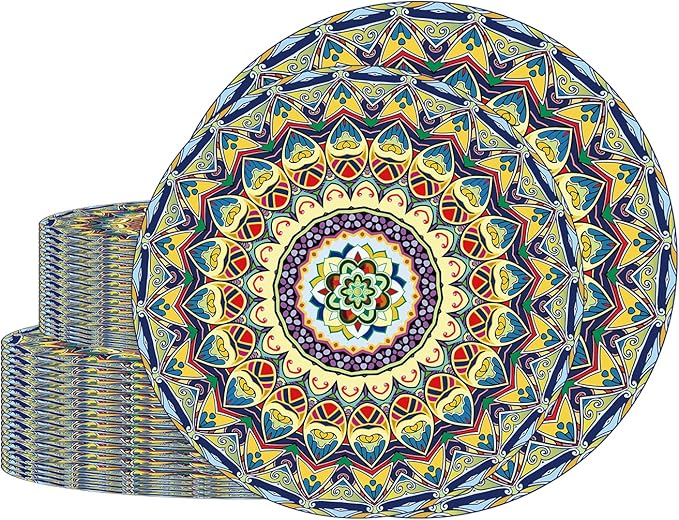 ZULYSTO 100PCS Boho Paper Plates (50×7 Inch & 50×9 Inch) – Disposable Plates, Vintage Bohemian Style Dessert Dinner Plates, Plate Set for Party Kitchen Decorative Birthday Wedding