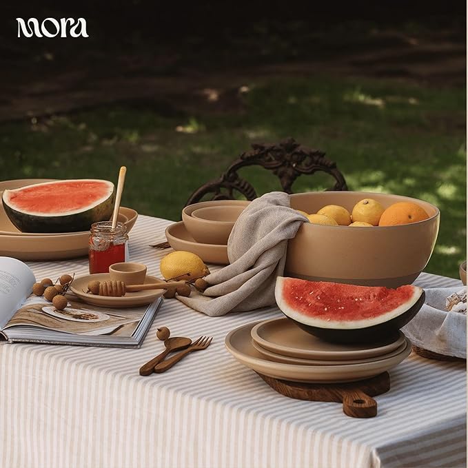 MORA Mega and Giant Bowls Set of 2, 5.5 and 3.5 Qt Ceramic Pottery Mixing Bowls - Microwave and Dishwasher Safe - Merrigold & Iris