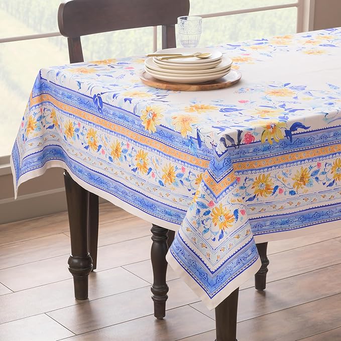 Maison d' Hermine Table Cloth Rectangle Table 100% Cotton 54 x 72 Inches Tablecloth Reusable Decorative for Dining Room Farmhouse Home Valentines Day Decorations Spring Summer - Girassol