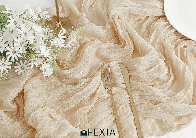 Beige Cheesecloth Table Runner Gauze Rustic Boho Party Decoration | 35x120 - Image 3