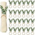 24 Pcs Napkin Rings with Artificial Eucalyptus Leaf Wood Bead Jute Rope by AEKAO