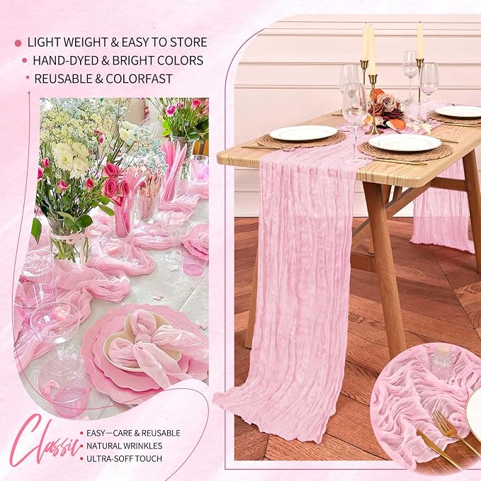 4 Pack Cheesecloth Table Runner 10FT Light Pink Table Runner Boho Gauze Cheese - Image 5