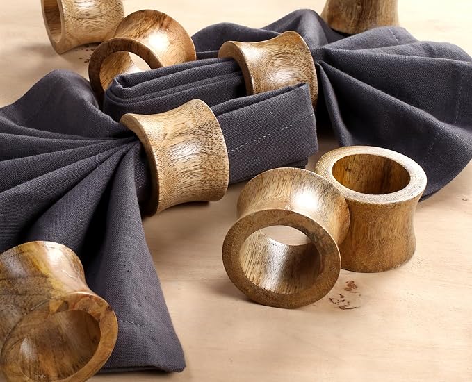ALPHA Living HOME Rustic Wooden Napkin Rings Set of 12 - Handmade Natural Wood Napkin Holders for Table Decor, Farmhouse Dining, Weddings, Holidays, Parties, Everyday Use, Elegant (Brown