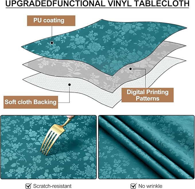 Smiry Rectangle Table Cloth, Waterproof Heavy Duty Vinyl Tablecloths, Wipeable Washable Table Cover for Kitchen and Dining Room (Emerald Green, 60" X 120")