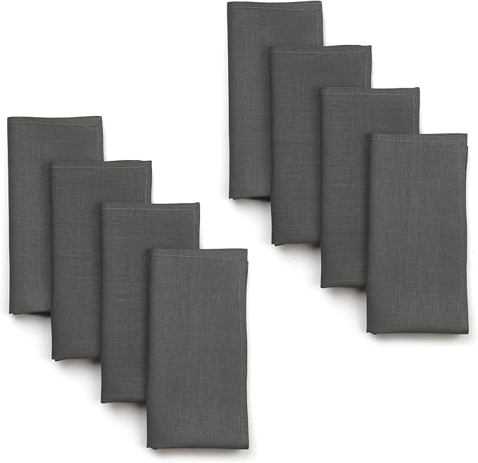 D'Moksha Homes Charcoal Grey Linen Napkins 18 x 18 Inch - 100% Pure Linen Cloth Washable Dinner Napkins Set of 8 for Spring, Easter