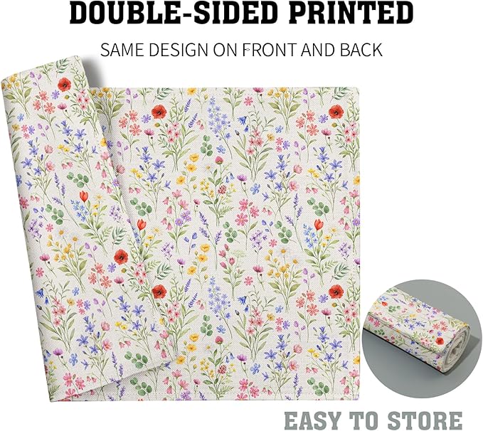 Spring Summer Placemats - Floral Place Mats Set of 4 Eucalyptus Leaves Lavender Poppy Flower Table Mats 12x18 for Party Kitchen Farmhouse