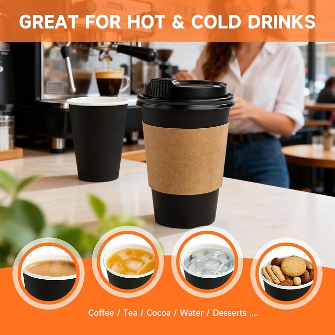 METAPRINT 100 Pack 12 oz Disposable Coffee Cups - Image 7