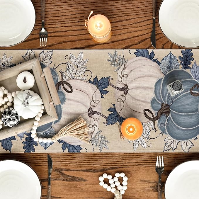 Artoid Mode 210 GSM Fall Table Runner 13x90 Inch Home Party Decor | Blue and - Image 7