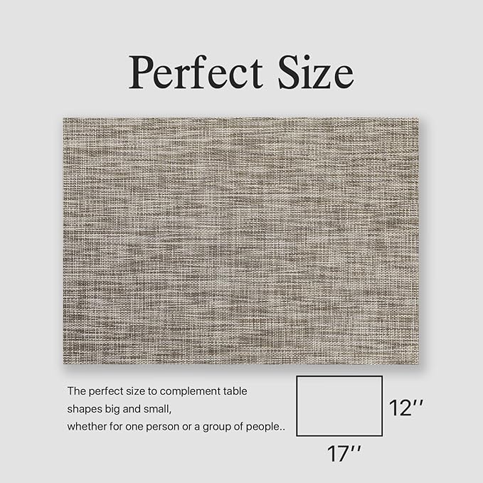 Placemats Set of 4 - Easy Clean Woven Vinyl Placemats for Dining Table, Indoor/Outdoor Place Mats, Washable PVC Table Mats（Cappuccino）