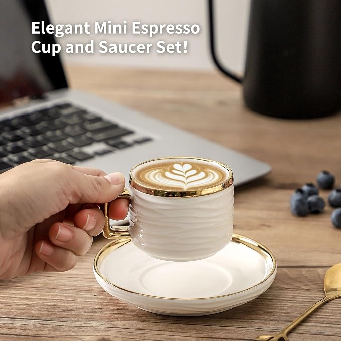 LETAOTAO Espresso Cups and Saucers Set of 4, 3oz Mini Demitasse Mugs | Ceramic - Image 5