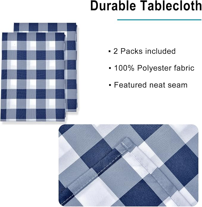 Checkered Tablecloth, 2 Pack, 60 x 102 inch, Stain and Wrinkle Resistant - Image 3
