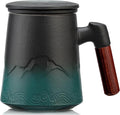 suyika Tea Cup with Infuser and Lid, 15.2 Ounce Wood Handle Ceramic Loose Leaf by suyika