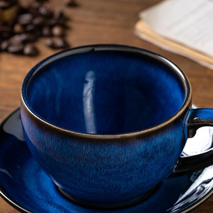 Porcelain Coffee Cup with Saucer Spoon, Vintage Design Ceramic Latte Art - Image 2