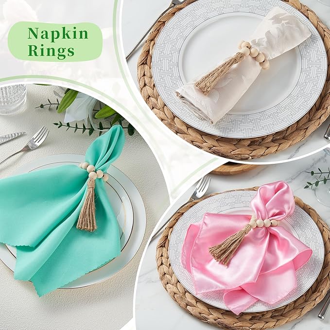 Napkin Rings Set of 12, Wooden Napkin Rings, Wood Bead Napkins Rings - Image 5