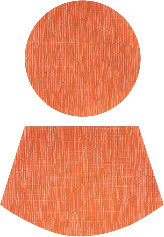 SHACOS Round Table Placemats Set of 5 Woven Vinyl Wedge Placemats with Centerpiece Round Table Mats Heat Resistant Wipe Clean (5, Orange)