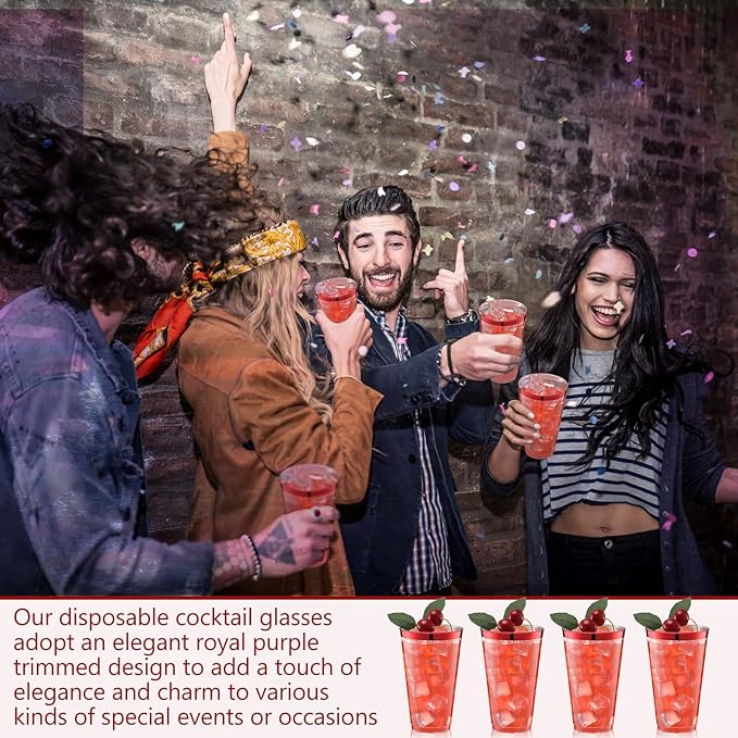Patelai 100 Pcs 16oz Plastic Cups Disposable Rimmed Cups Heavy Duty Drinking Wine Glasses for Christmas Winter Birthday Beer Taste Serving Snack Sample Tastings Barbecues Picnic(Red)