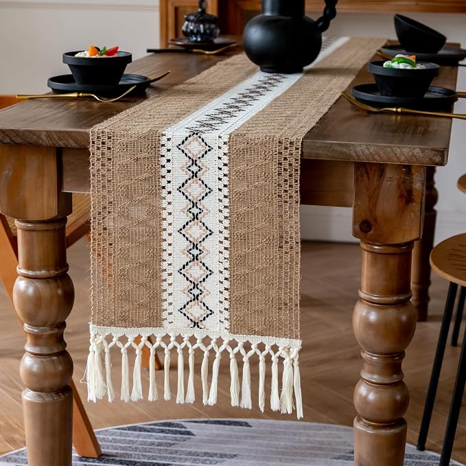 EMMTEEY Macrame Table Runner Boho Style 94 Inches Long, Scratch & Heat Resistant by EMMTEEY