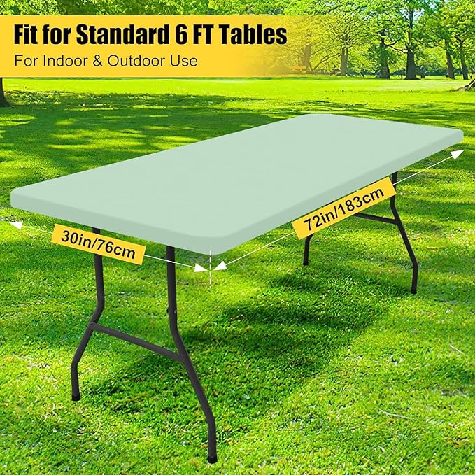 Smiry Rectangle Picnic Table Cloth, Waterproof Elastic Fitted Tablecloths for 6 Foot Tables, Washable Polyester Table Cover for Camping, Indoor and Outdoor (Green, 30"x72")