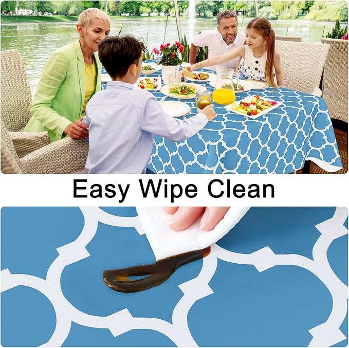 Smiry Rectangle Table Cloth, Waterproof Vinyl Tablecloth with Flannel Backing for Rectangle Tables, Wipeable Spillproof Plastic Tablecloths for Dining, Camping and Indoor (52"x70", Light Blue)