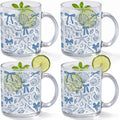 Tioncy 4 Pcs Summer Ocean Coffee Mugs 12 oz Blue Bow Seashell Glass Cups by Tioncy