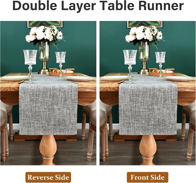 NEWISHER Reversible Double Layer Table Runner Faux Linen Fabric 13x48inch | - Image 6