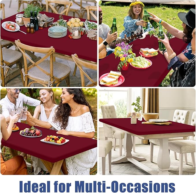 Spandex 4 Foot Rectangle Table Cloth 2 Pack, Elastic Fitted Tablecloths for Picnic, Stretch Washable Patio Table Cover for Outdoor, Camping, Banquet and Parties (Wine Red, 30"x48")