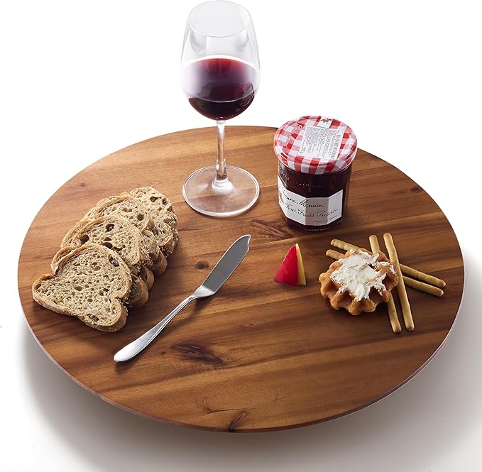 18" Acacia Wood Lazy Susan for Table Top - Wooden Turntable Serving Tray for Charcuterie Boards Cheese Board - Extra Large Round Lazy Susan Organizer - Kitchen Revolution for Countertop