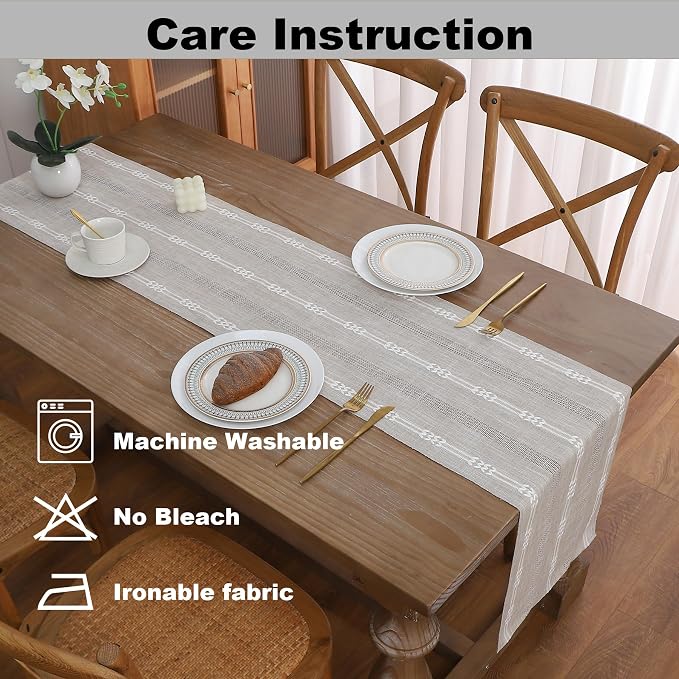 Gernaice 2PCS Boho Table Runner, Embroidered Cotton Linen Farmhouse Table - Image 5