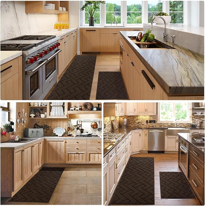 hicorfe Kitchen Rugs and Mats Sets,2 Pieces Super Absorbent Polypropylene Non-Slip Rug,Soft Comfort Floor Mat,Washable for Kitchen,Hallway,Office,Sink,Laundry(20" x 32" + 20" x 59",Coffee