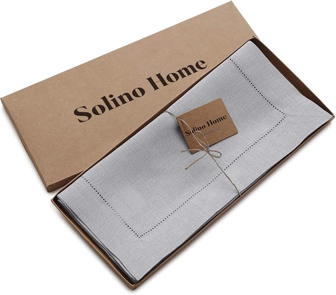 Solino Home 100% Pure Linen Dining Table Runner Grey Hemstitch, 14 x 132 in | - Image 5