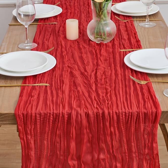 Asee'm 6pcs Red Cheesecloth Table Runner Christmas 10FT Boho Rustic Gauze | - Image 2