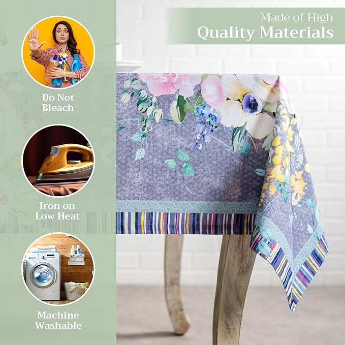 Maison d' Hermine Table Cloth Rectangle Table 100% Cotton 60 x 120 Inches Tablecloth Reusable Decorative for Dining Room Farmhouse Valentines Day Decorations Spring Summer - Sweet Rose Lavender - Lush