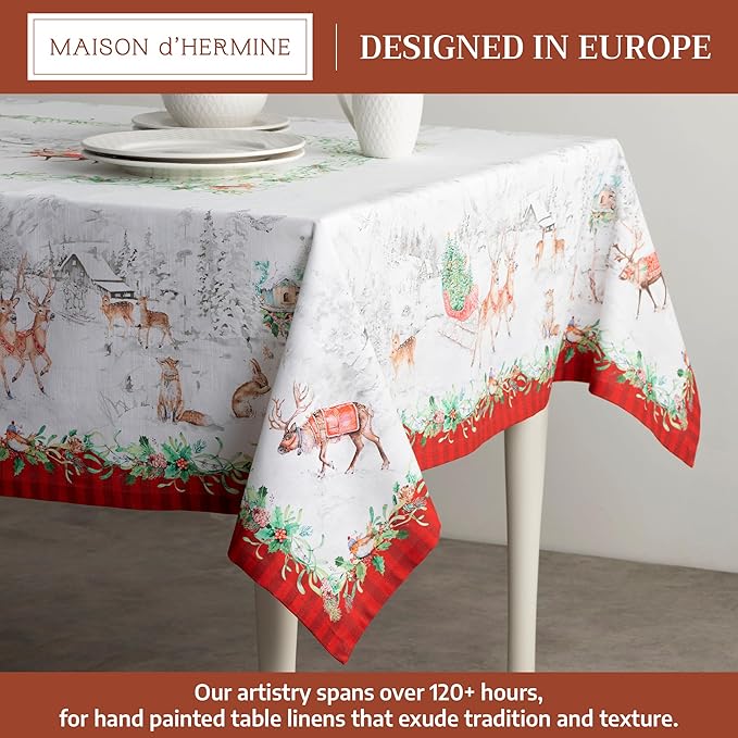 Maison d' Hermine Table Cloth Square Table 100% Cotton 54 x 54 Inches Fall Tablecloth Reusable Everyday Use for Thanksgiving Christmas Decorations Dining Farmhouse Party (Christmas Tradition)