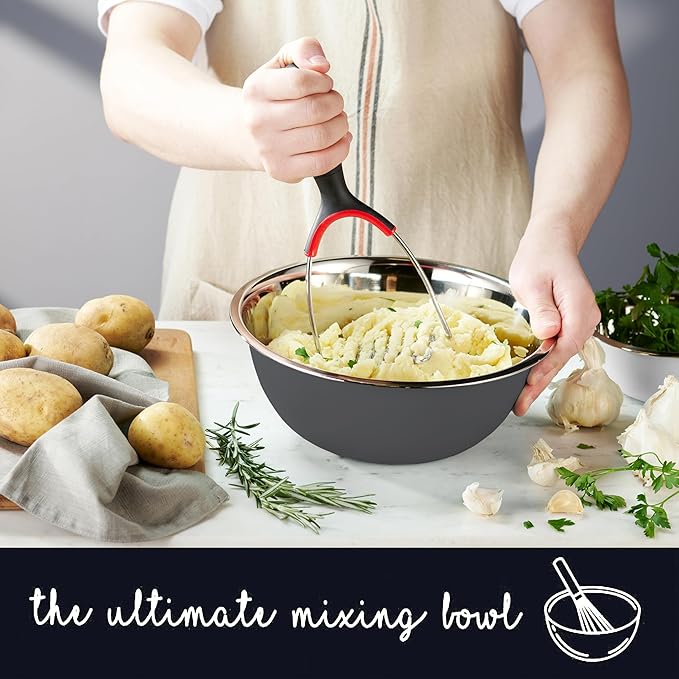 WHYSKO Stainless Steel Mixing Bowl Set, 10 Piece Stainless Steel Mixing Bowls with Lids Set for Food Prep Storage and Serving, Dishwasher Safe for Kitchen Baking Cooking, Grey