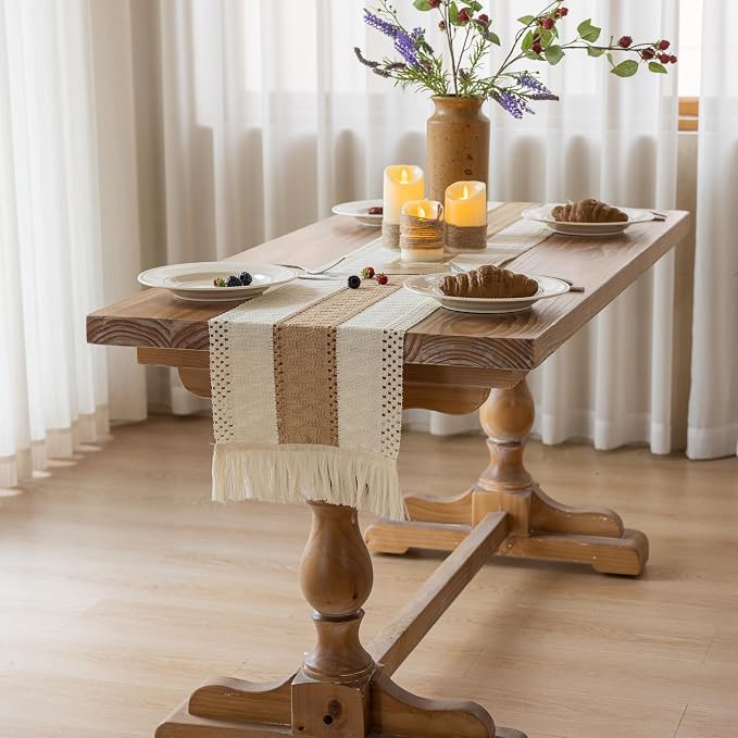 Keketoarrange Boho Macrame Table Runner 12x72 Inch | Woven Burlap Rustic Runner - Image 2