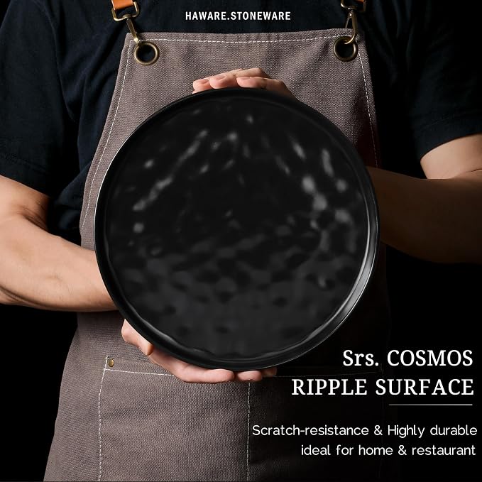 HaWare Dinnerware Sets, 18-Piece Plates and Bowls Set, Matte Black | Stoneware - Image 6