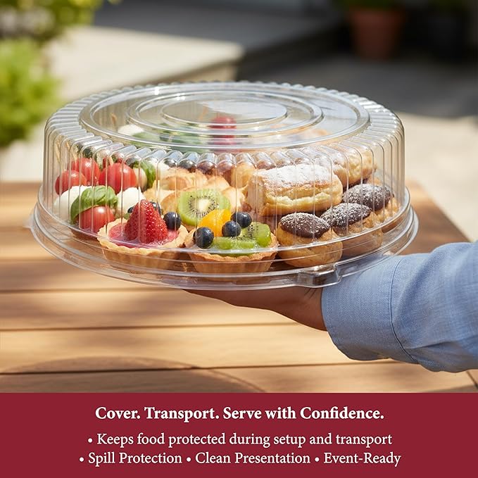 Smarty Had A Party 16 Inch Clear Round Plastic Tray Lids – Stackable Plastic Dome Lids for Catering Trays with Lids, Party Platters & Food Displays – BPA-Free Disposable Dome Covers – 25-Pack
