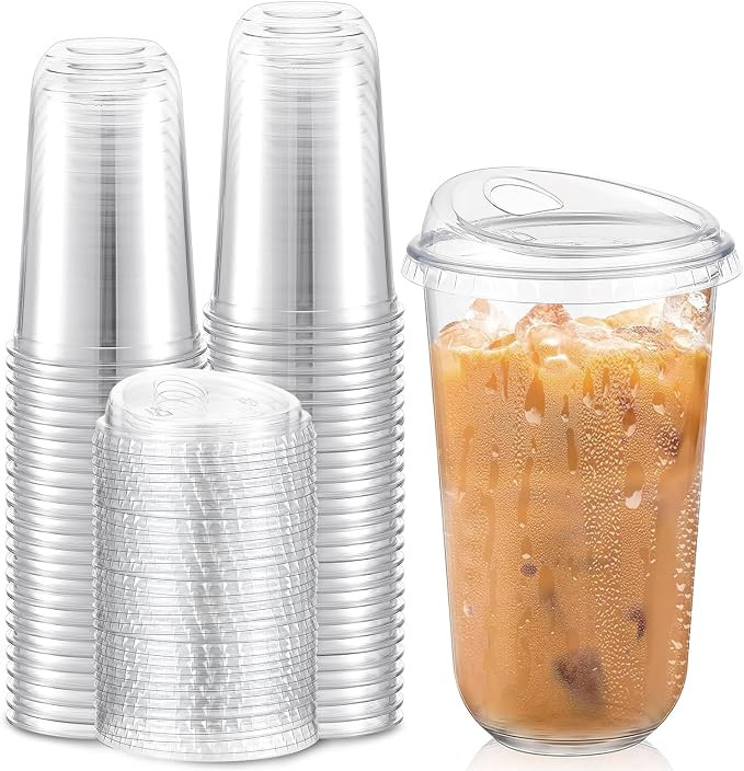 Ziliny 50 Sets Clear Plastic Coffee Cups by Ziliny