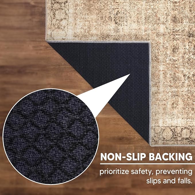 Keen Home Design 5x7 Rug - Machine Washable Area Rug with Non-Slip Backing, Ideal for Living Room, Dining Room, Bedroom - Vintage, Easy Clean, Durable, Low Pile - (5' x 7')