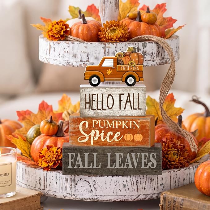 Moucuny 4 Pcs Fall Decoration for Home Fall Truck Decor Thanksgiving Tiered - Image 7