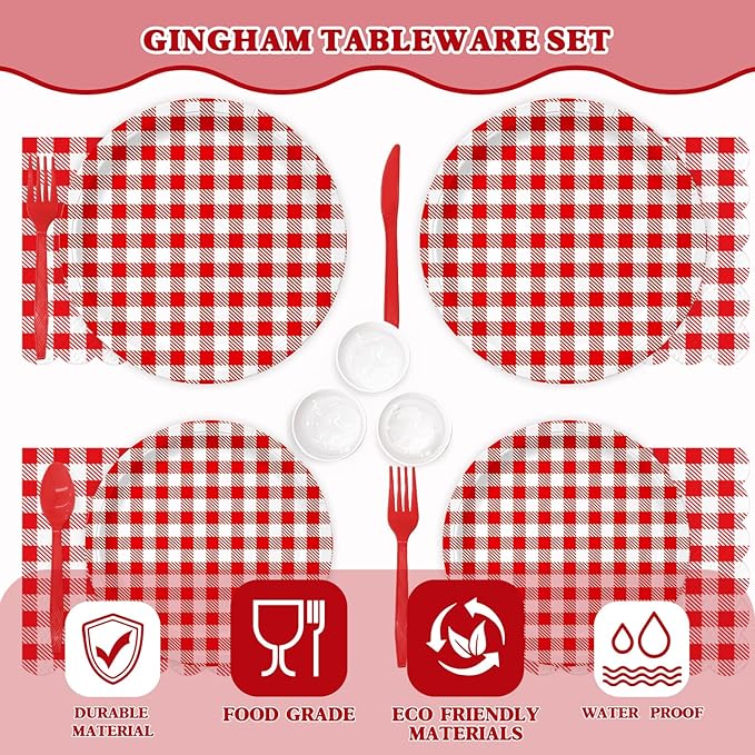 Vyntra Red Checkered Paper Plates and Napkins Set - Image 5