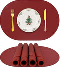 Silicone Placemats, Oval Placemats for Dining Table, Placemats Set of 4, Non-Slip Waterproof Heat Resistant Outdoor Table Mat for Patio Table (Wine Red-Oval)