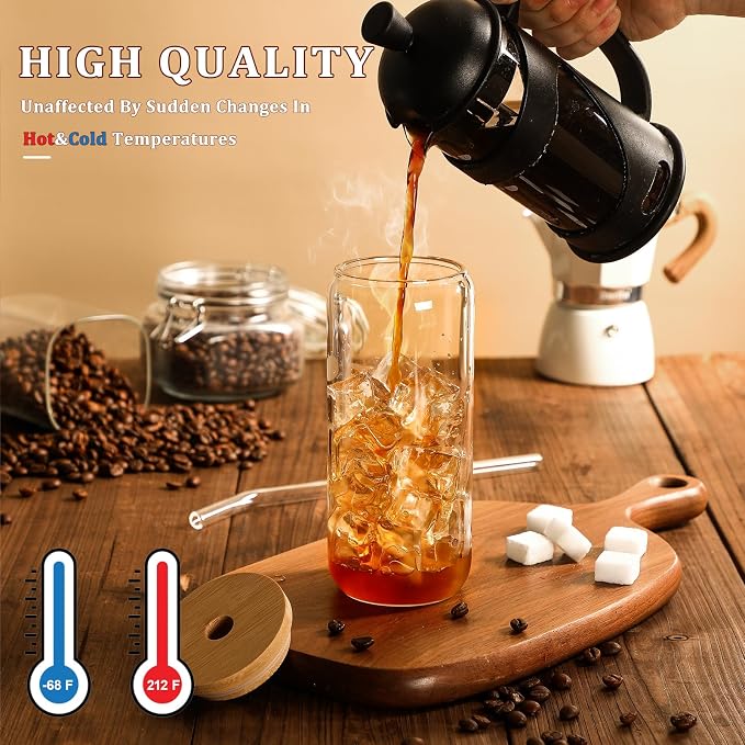 VITEVER 20 OZ Glass Cups with Bamboo Lids and Glass Straw - Image 5