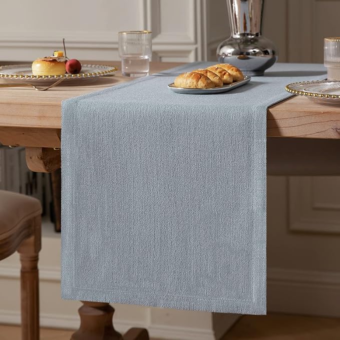 Burlap Style Farmhouse Table Runner, 14x36 Inches Light Dusty Blue | Thick by ZEEMARTONLINE
