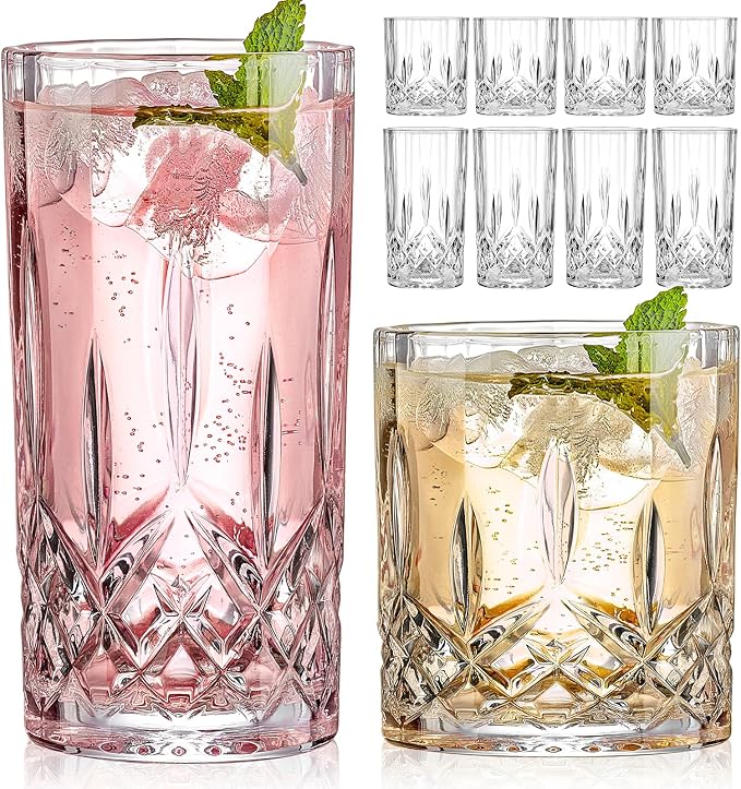 Qipecedm Drinking Glasses, 8 Piece Crystal Glass Cups, Mixed Glassware Set by Qipecedm
