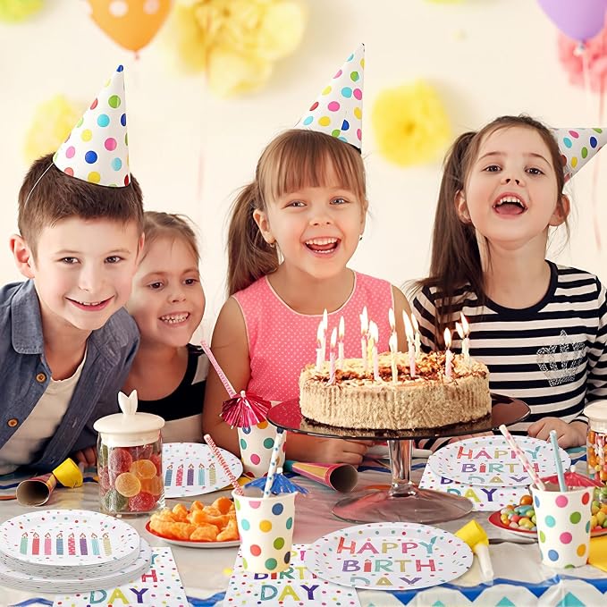 60PCS Birthday Plates and Napkins Set, Serve 20 | Rainbow Dot Party Supplies - Image 5