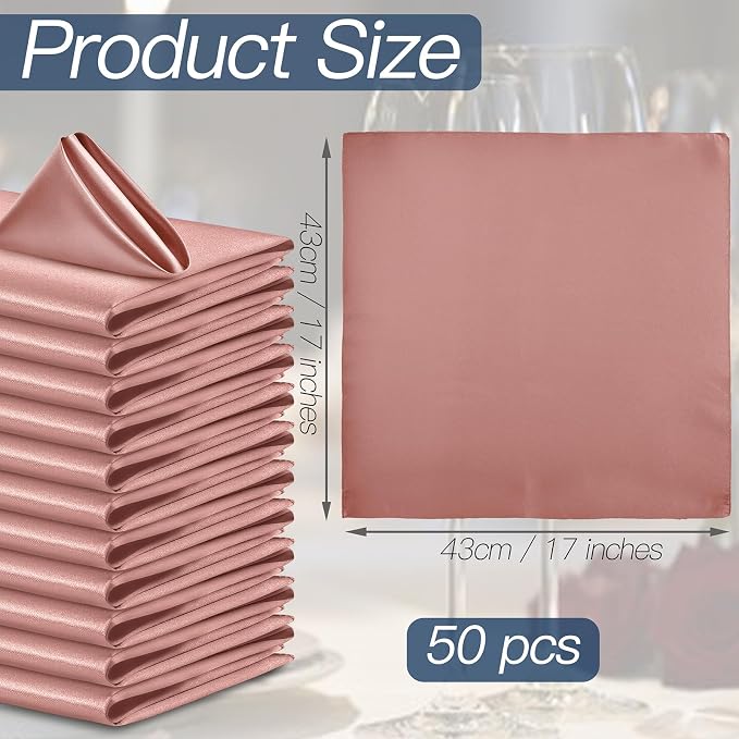 P Pothuiny 50 Pcs Rose Gold Satin Napkins 17 x 17 Inch, Satin Cloth Napkins | - Image 2