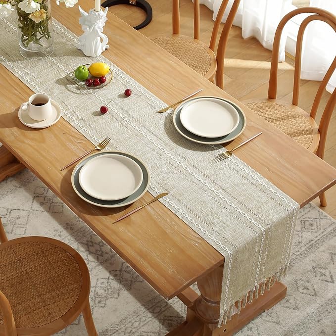 Wracra Rustic Linen Table Runner, Coffee Table Runners 36 inches Long | Raised - Image 5