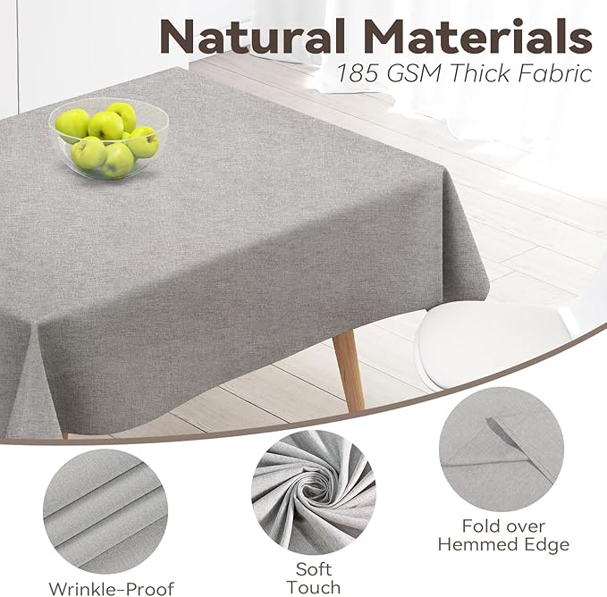 Rectangle Tablecloth Linen Texture Waterproof and Stain-Resistant Tablecloth, Kitchen Dining Table Decoration, 60 x 84 inch Fabric Natural Color